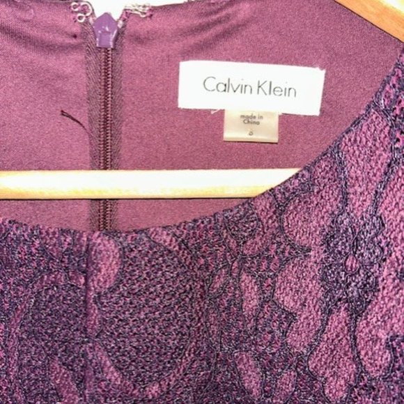 CALVIN KLEIN Size 8 Fit & Flare Dress Thick Lace Sleeveless Lined Purple NWT NEW - Picture 6 of 7